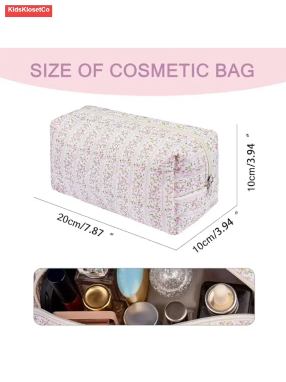 Quilted Cotton Makeup Bag Travel Toiletry Organizer Portable Storage Pouch